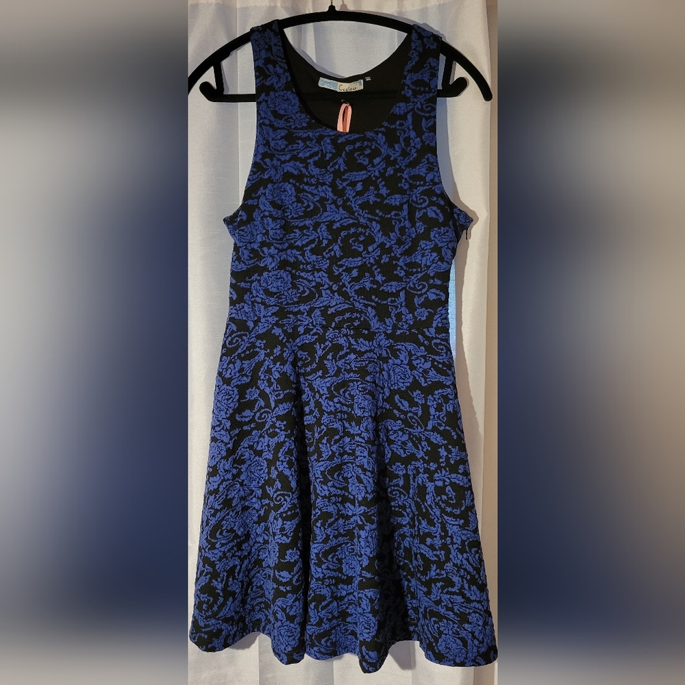 CECICO blue black brocade stretchy sleeveless dress
